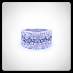 Sterling Silver Ring with Blue and White Diamonds
